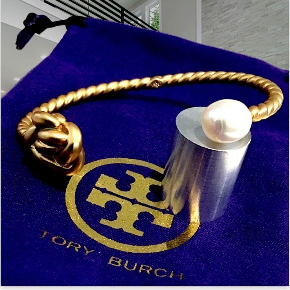 TORY BURCH ROPE ROXANNE AND PEARL 18K GOLD PLATED BRACELET